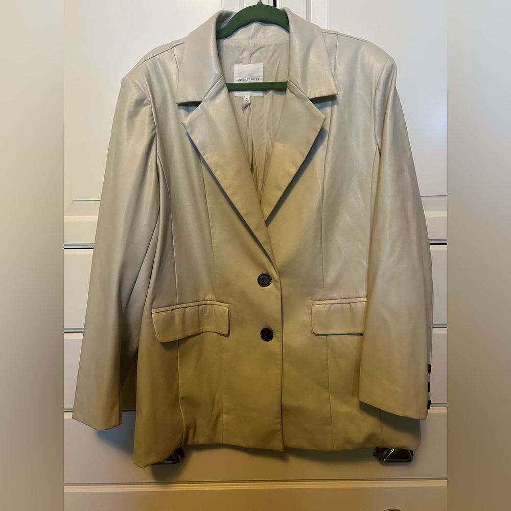 Avec Les Filles Cream faux leather blazer